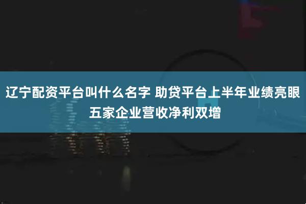 辽宁配资平台叫什么名字 助贷平台上半年业绩亮眼 五家企业营收净利双增